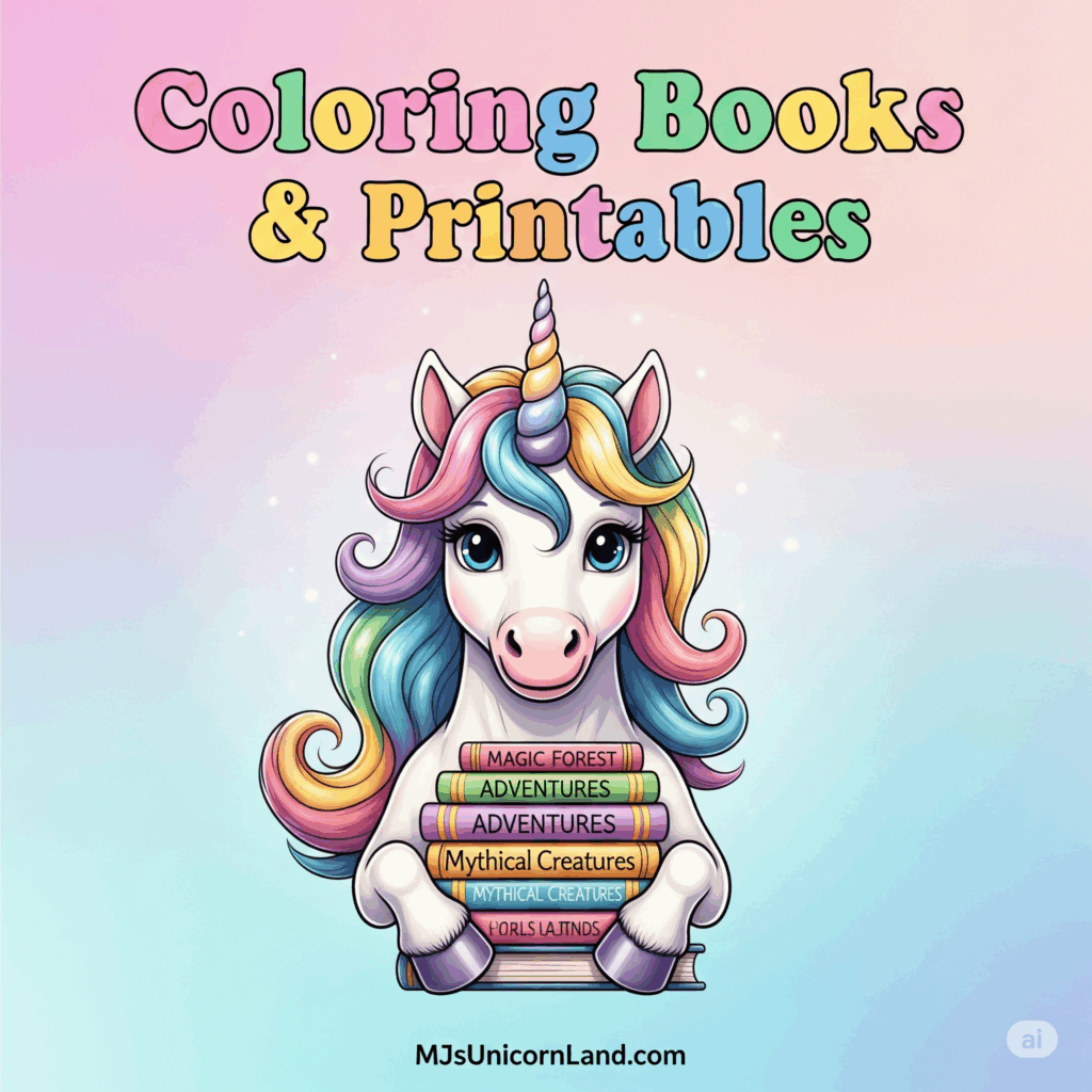 Printable unicorn coloring books with multiple unicorn designs