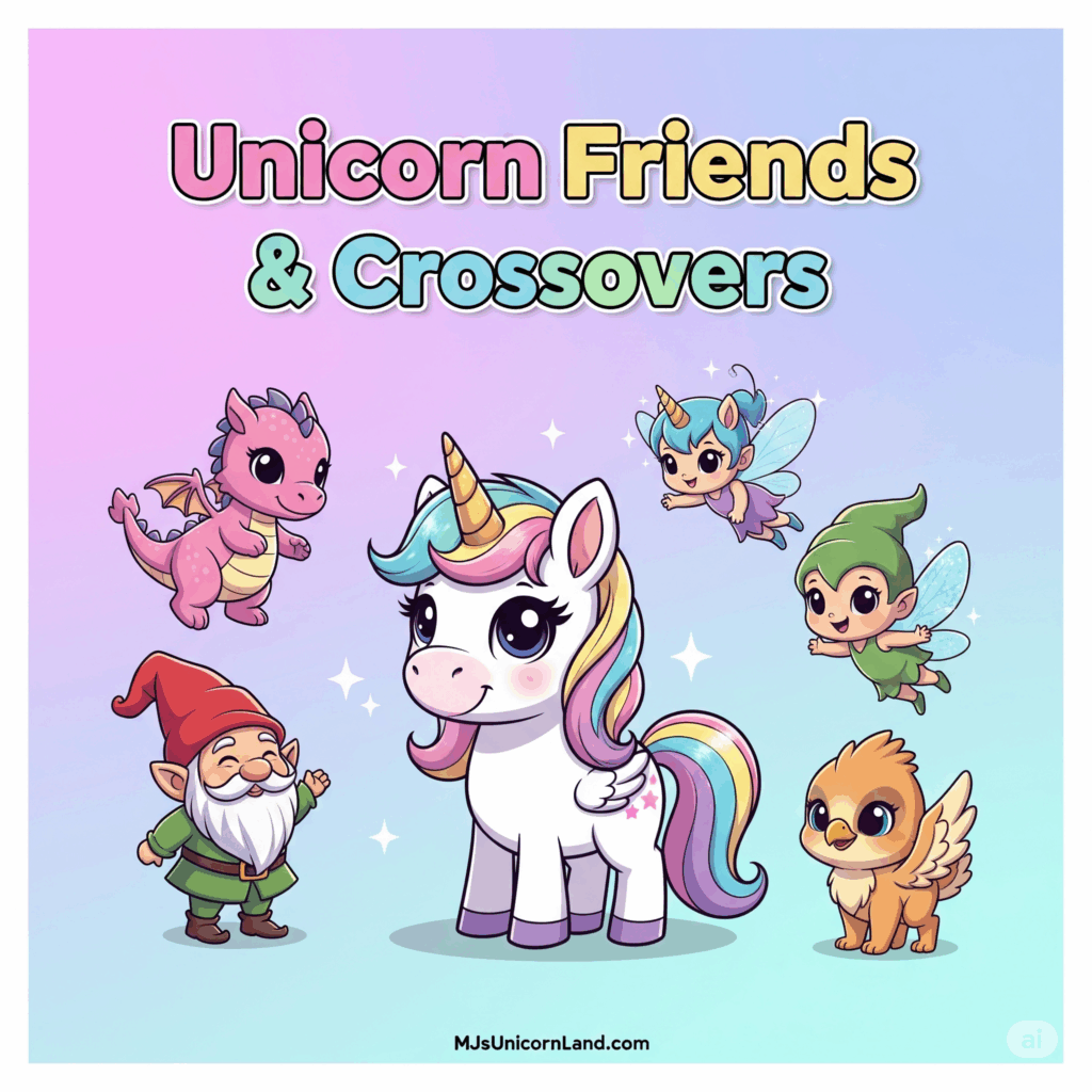 Unicorn with fairy and animal friends coloring page