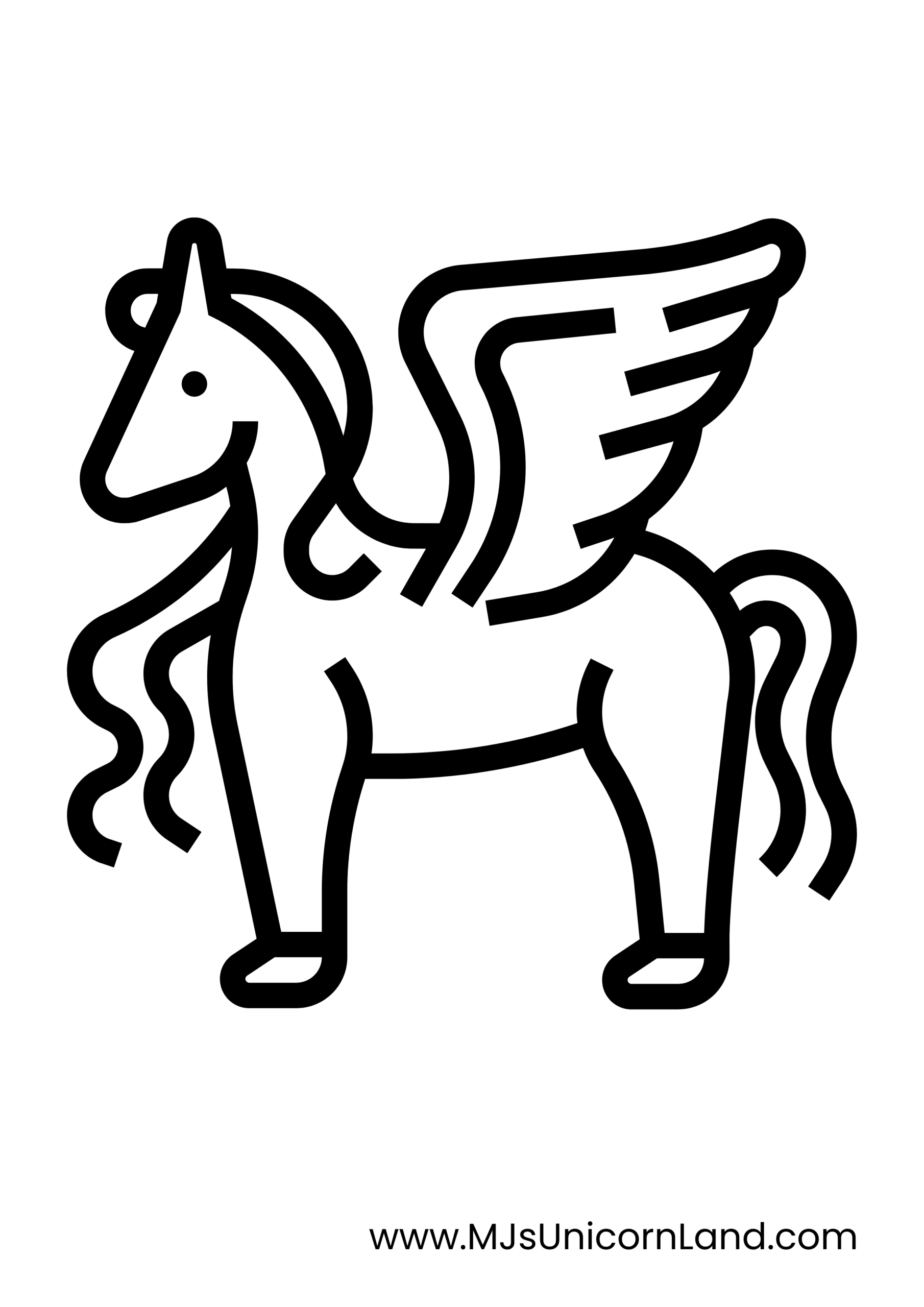 Baby unicorn coloring page with wings – free printable