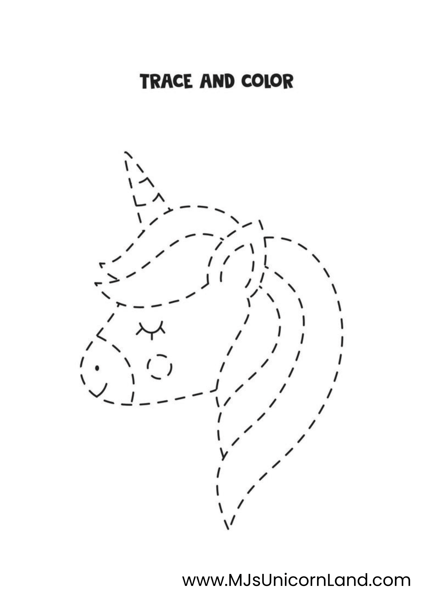A simple unicorn tracing sheet for kids to practice their fine motor skills and learn to draw.