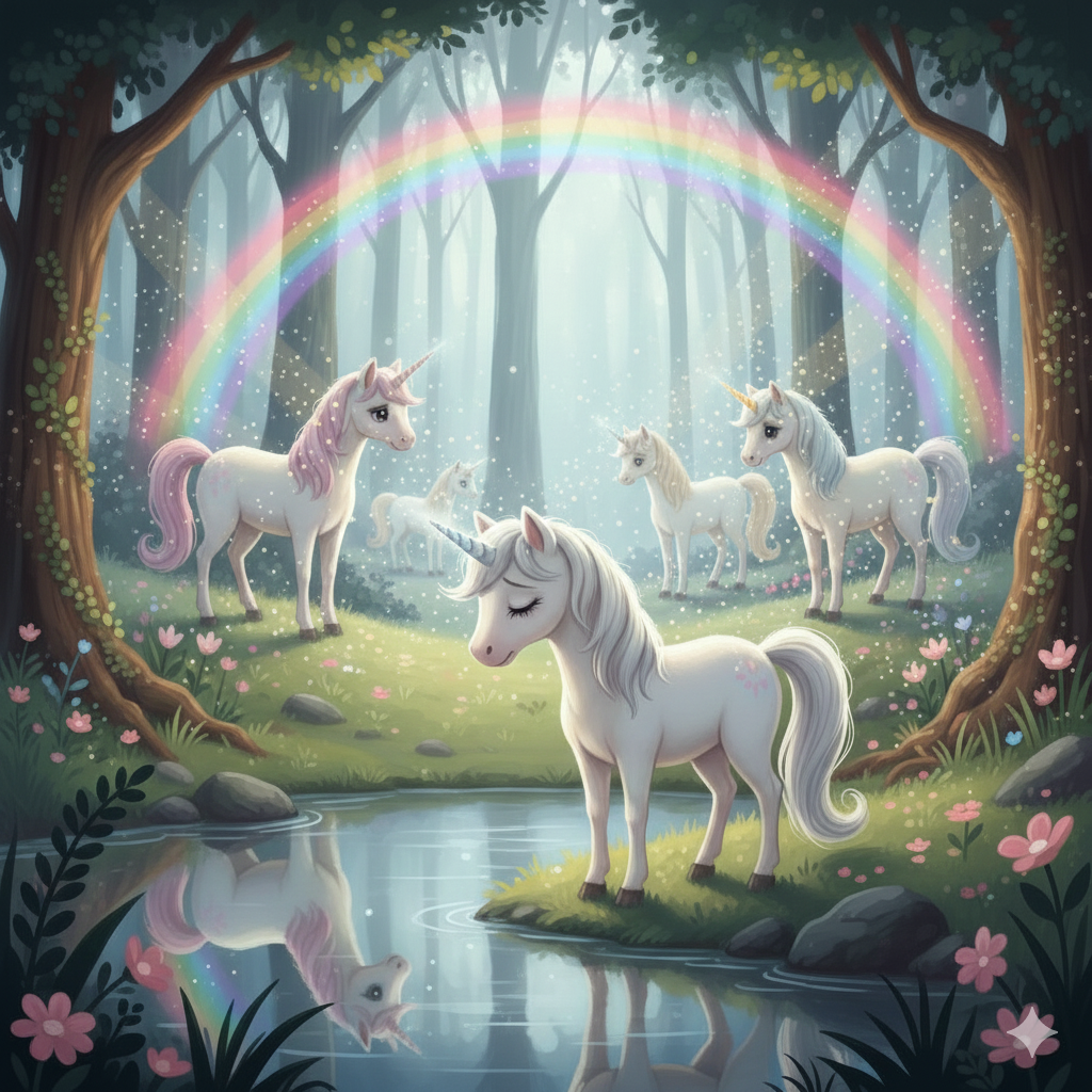 Deep inside a sparkling forest lived a young unicorn who believed she had no magic at all
